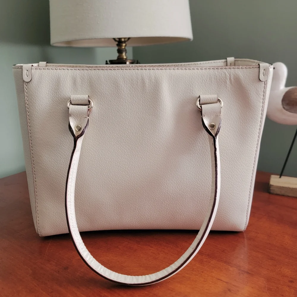 Kate Spade WKRU1428 Cream Pebbled Leather Satchel Tote Bag Quiet Luxury